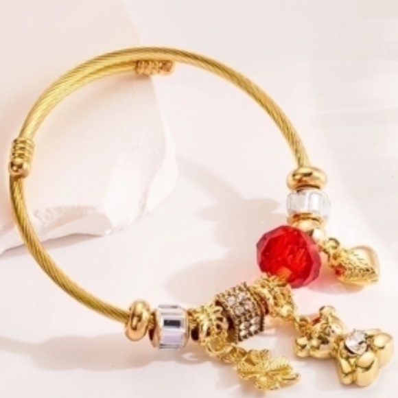 Bear Alloy Titanium Steel Plating Inlay Rhinestones Gold Plated Bangle G… - Picture 1 of 2